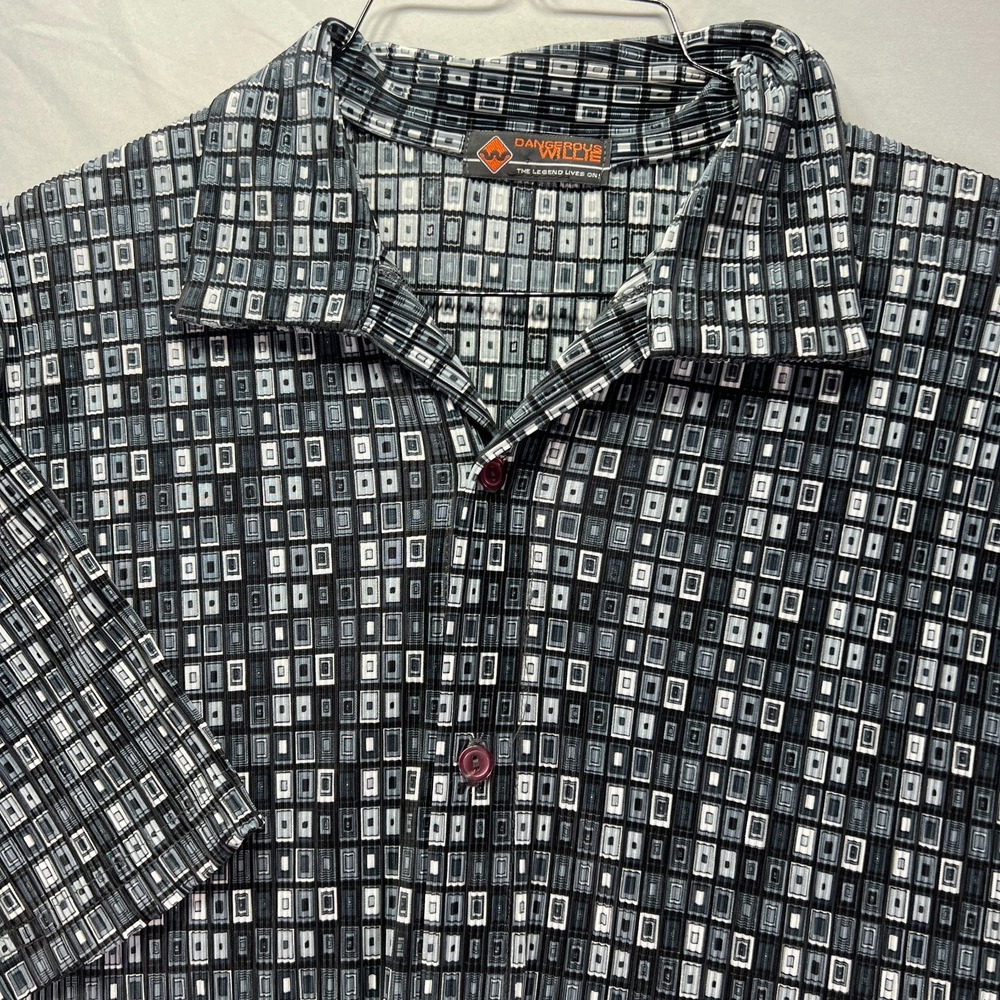 Vintage Dangerous Willie Shirt Mens Large Gray Geometric Stretch Textured Sheer